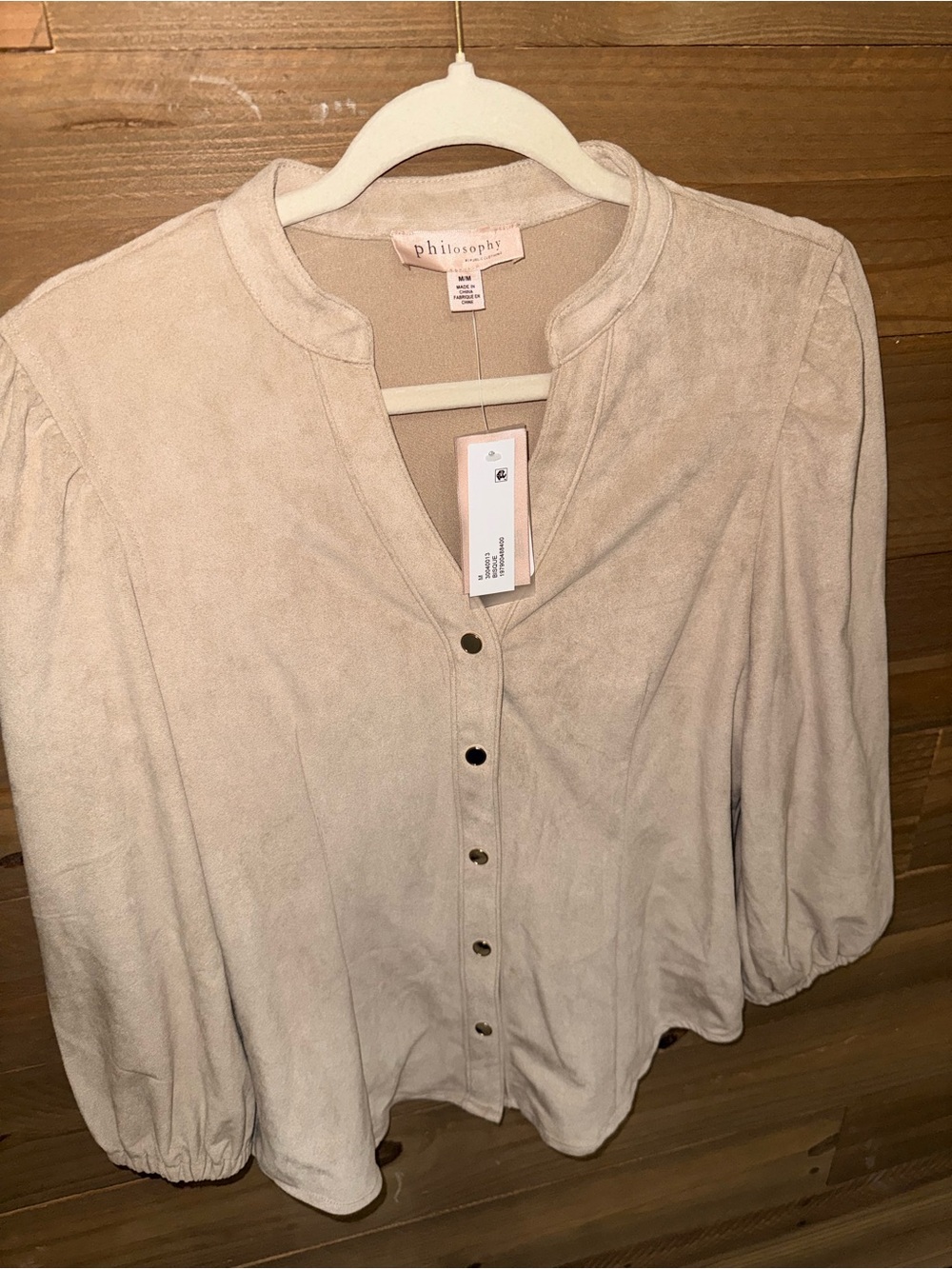 NEW!! Philosophy Stonewash beige Button-Front Women’s Top